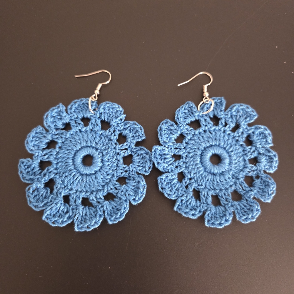 Handcrafted Blue Crochet Doily Earrings